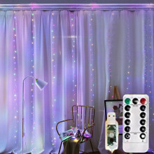 RC LED-gordijnverlichting, 300 LED's, 8 standen, USB-voeding, IP44 waterdicht, geschikt voor binnen- en buitengebruik, voor feesten, bruiloften en