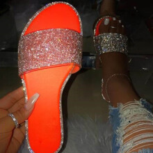 Pantofole da donna con strass, piatte, a punta aperta, comode, sandali casual da spiaggia, infradito da donna, arancione41