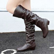 Zapatos de liquidación UTTOASFAY Botas de mujer, Botas altas sin cordones con tacón cuadrado de color liso Zapatos hasta la rodilla Botas de punta