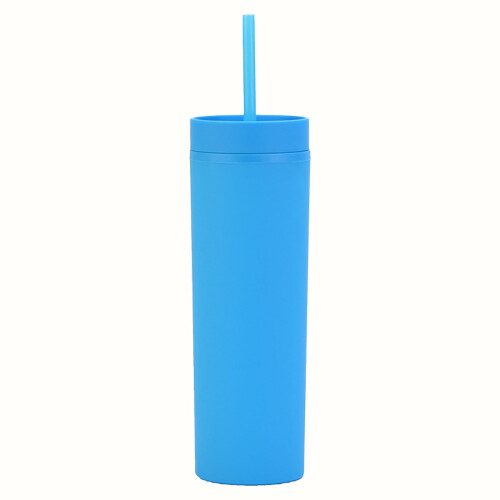 Ματ ακρυλικό λεπτό ποτήρι 16oz με καπάκι και καλαμάκι - Διπλό τοίχωμα με μόνωση για 1