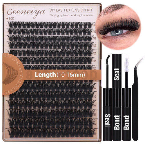 Κιτ DIY για Όγκο Βλεφαρίδων – D-Curl, 10-16mm, 300 τεμάχια, Αδιάβροχο Bond & Seal, Τσιμπιδάκια –