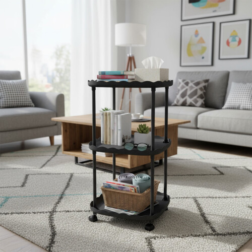 Small Side Table Plastic 3-Tier Black 2