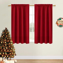 Christmas Blackout Curtains, Thermal Insulated, Energy Saving, 38"x45", Set of 2 Red Rod Pocket Drapes – compatible with standard rods