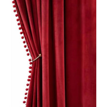 Red Pom Pom Velvet Blackout Curtains, 63" Long, Thermal Insulating, Rod Pocket, for Bedroom/Living Room/Girls Room/Nursery – Set of 2, compatible