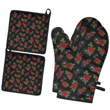 Pioneer Flower Floral Print Patroon 2-delige set ovenwanten, hittebestendige keukenhandschoenen, 7,7" x 12"