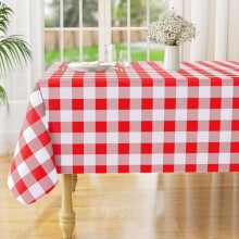 Rectangle Waterproof Vinyl Tablecloth, Buffalo Flannel Backed, Wipeable – Valentine's Day, Kitchen & Outdoor Use (52"x70", Red/White)