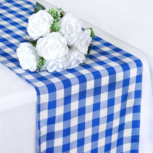 BalsaCircle Καρό τραπεζομάντιλο Gingham 14" x 108" σε μπλε χρώμα