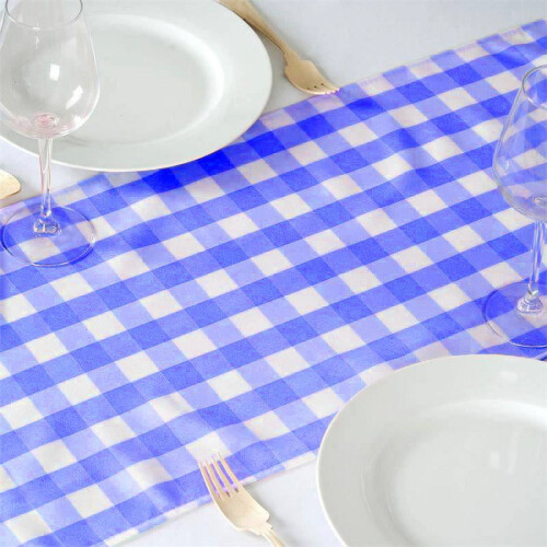 BalsaCircle Καρό τραπεζομάντιλο Gingham 14" x 108" σε μπλε χρώμα 2