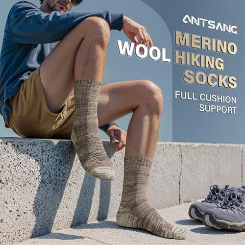 Κάλτσες πεζοπορίας από μαλλί Merino, θερμικές κάλτσες πλήρους μαξιλαριού για άνδρες 1
