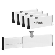 4-teiliges Set verstellbarer Schubladeneinteiler, 6,1 cm hoch, 27,4–43,9 cm, für Küche, Kommode und Kleidung – kompatibel mit Standardschubladen