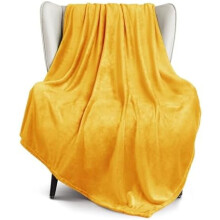 Extra Large 50x70" Fleece Throw Blanket, 300GSM, Super Soft & Warm, Mustard Yellow, All-Season, Cozy Plush Lightweight Blanket