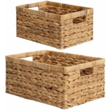 Wicker Storage Baskets Set of 2 – Handwoven Water Hyacinth, Large & Small, Decorative Organizers with Handles
