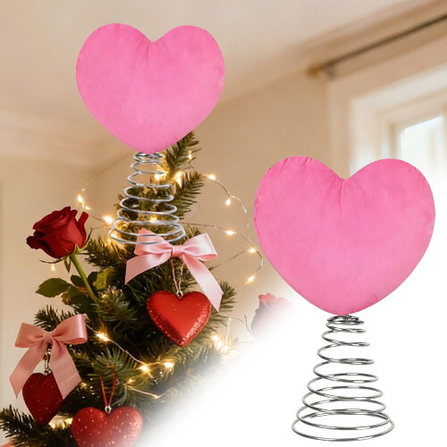 Pink Heart-Shaped Tree Topper 8.07 Inch Glitter Spiral Base 2