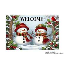 Welcome Snowmen Christmas Holiday Scene Linen Table Mats Set of 4 for Home Kitchen Table Decor 12x18 inch