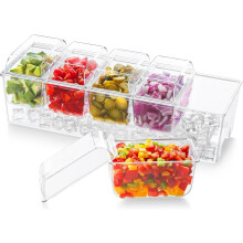 Pachet de 2 cutii pentru condimente răcite cu gheață, cu 4 recipiente de 2,5 căni, capace separate, tavă de servire pentru bar, fructe, salată,
