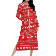 Weihnachtliches Damen-Nachthemd mit Elch- und Schneeflockenmuster, gemütliches Loungewear-Kleid für die Feiertage, langärmeliges Raglan-Nachthemd