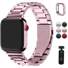 Compatibel met Apple Watch 38mm metalen band – Verstelbare band met hoesje voor Series 7/6/5/4/3/2/1 & SE