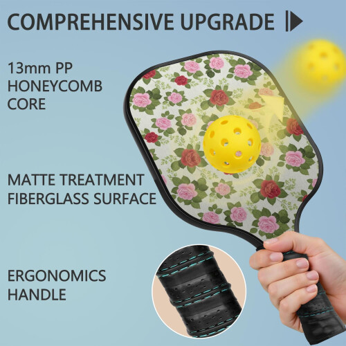 Pickleball-padlesett i blomsterfiber, 2 padler + 2 1
