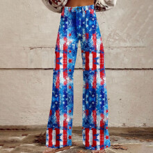 Pantaloni largi pentru femei cu imprimeu vintage, cu picior drept, stil cargo, casual, cu buzunare, S-5XL, stil de Ziua Independenței