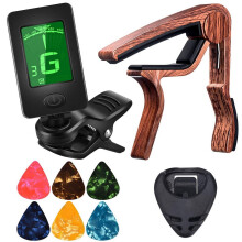 Guitar Capo Tuner Fit for Ukulele Violin Electric Acoustic Guitar with Picks and Pick Holder Guitar Accessories
