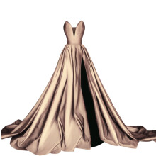 Brautkleider für Strandhochzeiten mit Spitzenapplikationen, Tüllkleid, V-Ausschnitt und Schlitz (Gold, XXL)