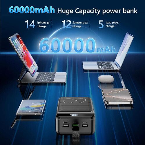 Power Bank 60000mAh με γρήγορη φόρτιση USB-C 22,5W 2