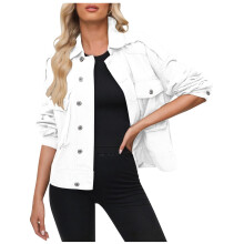 Damen-Jeansjacken, langärmlig, mit Knopfleiste und Reverskragen, Basic-Jeansjacke, einfarbig, trendige Truckerjacke mit Taschen