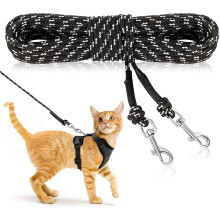 RANYPET Long Cat Lead, 15M/50FT Escape Proof, Personalized for Training & Playing, Reflective for Kitten, Puppy, Rabbit & Small Animals - Black