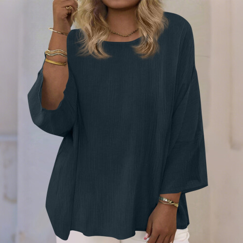 Γυναικεία Μπλούζα Plus Size με Στρογγυλή Λαιμόκοψη και 3/4 Μανίκια – Μαλακό Ύφασμα, 1