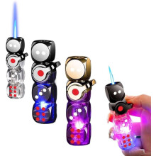 Briquet à dés rotatifs, coupe-vent, flamme bleue LED rechargeable