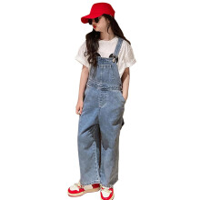 Mädchen-Overall aus weitem Denim im Used-Look, Jumpsuit mit verstellbaren Trägern – Passend für Kinder von 11-12 Jahren