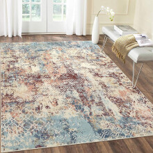 Washable Modern Area Rug 5x7 ft Non-Slip Low Pile Blue Pink
