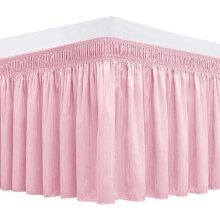 Pink Wrap-Around Bed Skirt for Twin/Twin XL, 15" Drop, Adjustable Elastic, Wrinkle/Fade Resistant, Machine Washable