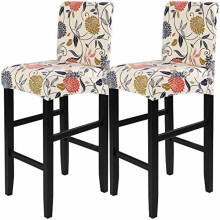 Ensemble de 2 housses de tabouret de bar extensibles et lavables Ă motif floral orange