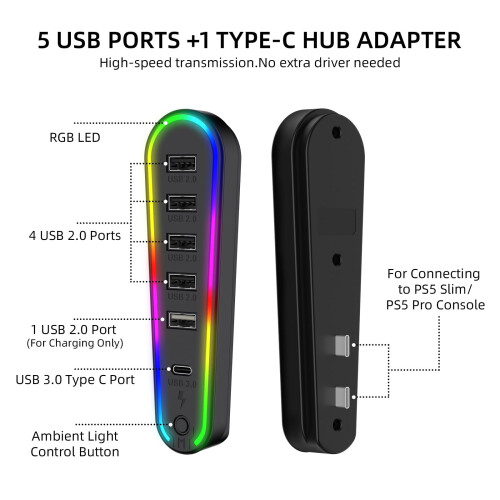 RGB USB 2.0 Hub pre PS5Pro a Slim6-v-1 2