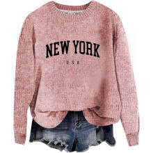 Cardigã feminino de outono/inverno com estampa de letras, gola redonda, ombros caídos, manga comprida, rosa (tamanho XXL).