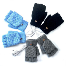 1 Pair Women's & Men's USB Heated Gloves Mitten Full & Half Fingerless Winter Hands Warmer Laptop Gloves