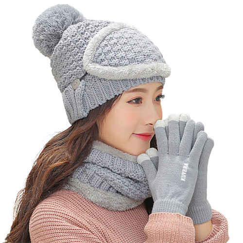 4PCS Γυναικείο καπέλο Beanie Knit με επένδυση από φλις, Σετ μάσκας χειμωνιάτικου κασκόλ, 1