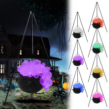 Cazan luminos de vrăjitoare pe trepied, borcan cu bule DIY cu lumini sclipitoare – Compatibil cu decorul de Halloween Hocus Pocus