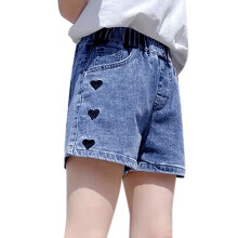 Pantaloni scurți de vară din denim pentru fete mici și mari, cu talie elastică, broderie florală, pantaloni scurți de vară la modă pentru