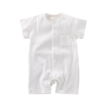 Nyfødt gutteklær, nyfødte onesies, barne ensfarget rund hals kortermet jumpsuit småbarn sommer pustende veske fisejakke hvit 6-9 måneder