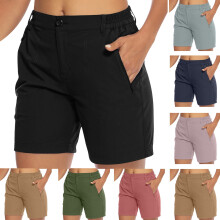 Pantaloni scurți sport pentru femei, cu buzunare cu fermoar, ușori, pentru drumeții și jogging, negri, 2XL