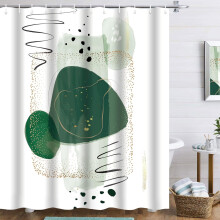 Tenda da doccia astratta geometrica dorata 72x72 pollici, verde e moderna chic, stile boho minimalista a blocchi di colore, poliestere impermeabile,