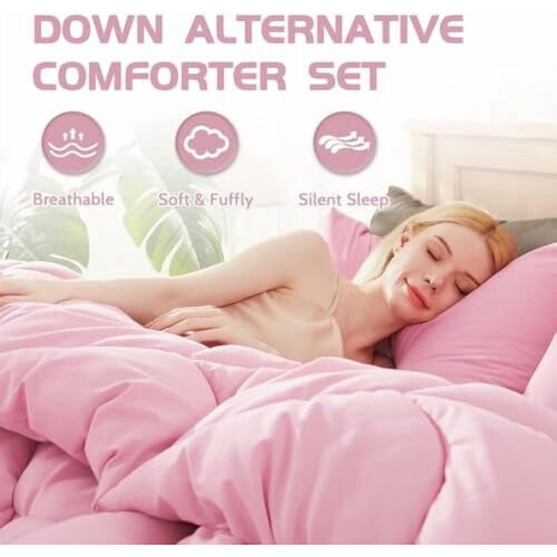 Full Size Pink Quilted Comforter Set with 2 Pillow Shams - 1