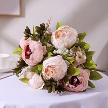 Fleurs artificielles vintage pivoine en soie, décoration de mariage et d'intérieur, lot de 1 (rose clair)