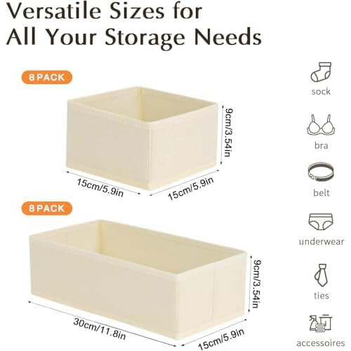 Beige Fabric Drawer Organisers Set – 16-Piece, Foldable 1