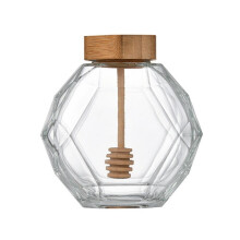 GOODLY Zeshoekige honingpot met hittebestendige glazen bewaarcontainer voor thuiskeuken, 200 ml/380 ml