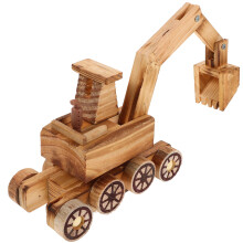 LKW-Bagger aus Holz, Spielzeugbagger für Kinder, 18,00 x 14,00 x 7,50 cm, Khaki