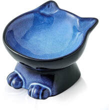 Ciotola per gatti Nihow inclinata e rialzata, in ceramica, 12,7 cm, adatta al microonde e alla lavastoviglie, blu/nera, 128 ml (1 pezzo), compatibile