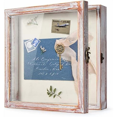 Flowers Shadow Box Display Case 11x11 White Pink